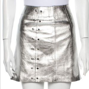 Veda Silver Studded Trim Leather Mini Skirt